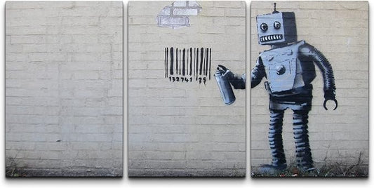 wall26 - Robot Graffiti Banksy Street - Canvas Art Wall Art - 16"x24"x3 Panels