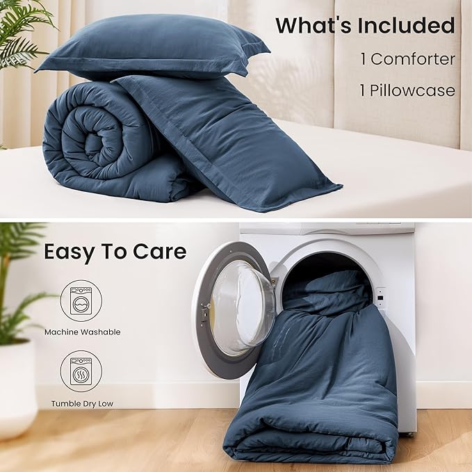 Love's cabin Navy Blue Twin/Twin XL Comforter Set, 2-Piece Prewashed Bed Set with 1 Comforter (66 x 90 in) & 1 Pillowcase, Lightweight & Breathable for All Seasons | Soft