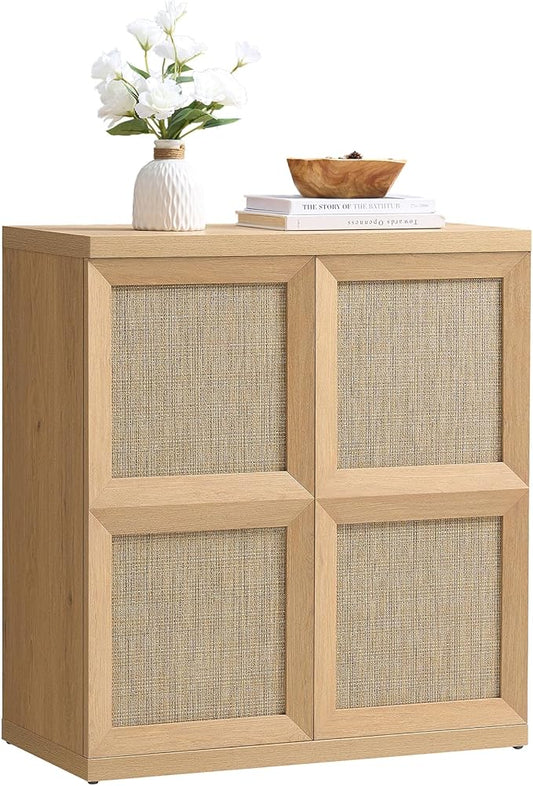 VividVibe Sideboard Buffet Cabinet with Storage, 31.45”Large Boho Credenza with 2 Doors, Coffee Bar Cabinet Farmhouse Modern for Entryway Living Room Dining Room Natural Oak