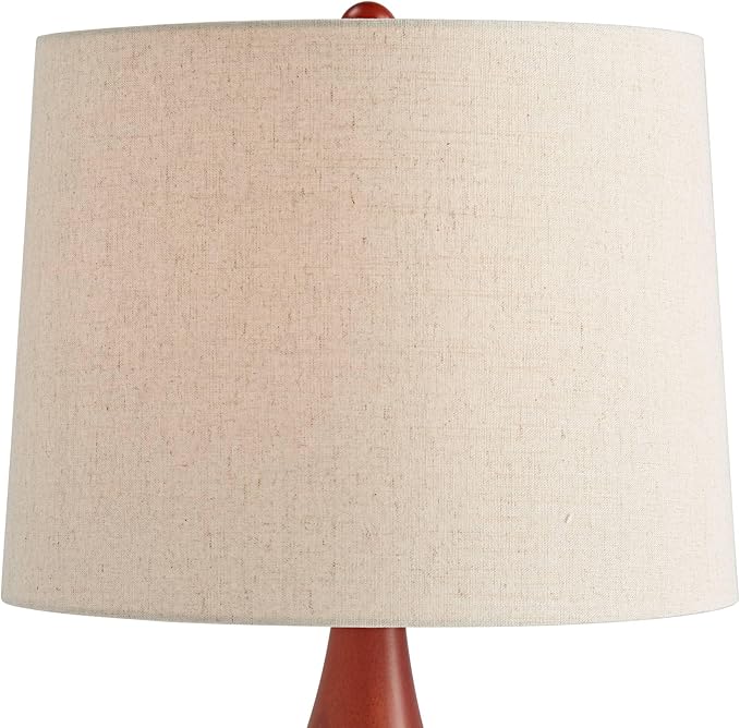 360 Lighting Brice Mid Century Modern Accent Table Lamp 23" High Ivory Ceramic Wood Neck Off White Tapered Drum Shade for Bedroom Living Room House Home Bedside Nightstand Office Family