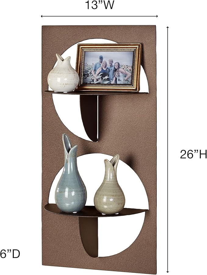 Touch of Class Corydon Vertical Modern Bronze Metal Wall Shelf with Two Shelves | Contemporary Style Shelving Decor for Bedroom, Living Room, Bathroom, Kitchen, Hallway, Entryway