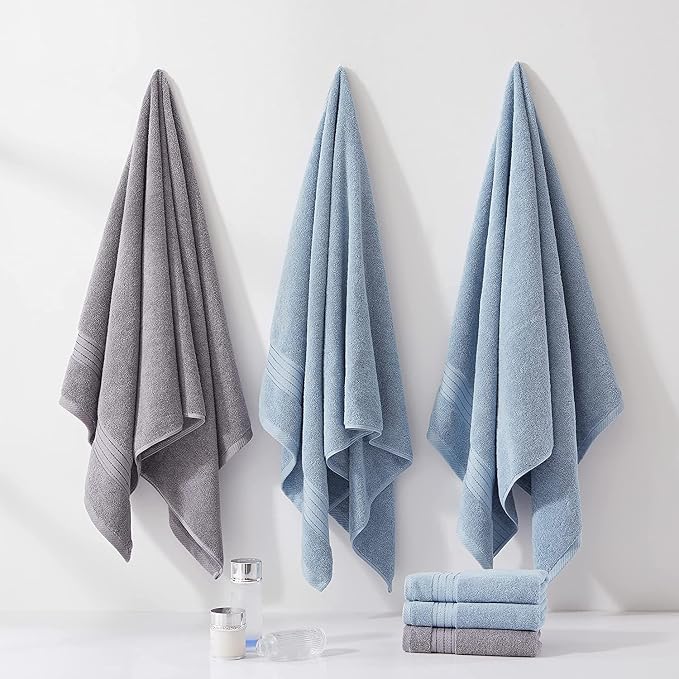 COZYART Light Blue Bath Towels for Bathroom 2 Pcs, 27x54 Cotton Bath Towel Set Super Soft Absorbent Durable 650 GSM Shower Towels for Daily Use