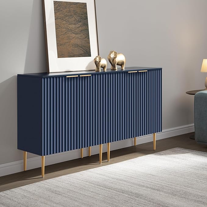 SICOTAS Sideboard Buffet Storage Cabinet - Modern Credenza Buffet Table Accent Cabinet with Doors Adjustable Shelves, Console Coffee Bar for Kitchen Entryway Living Room, Navy Blue