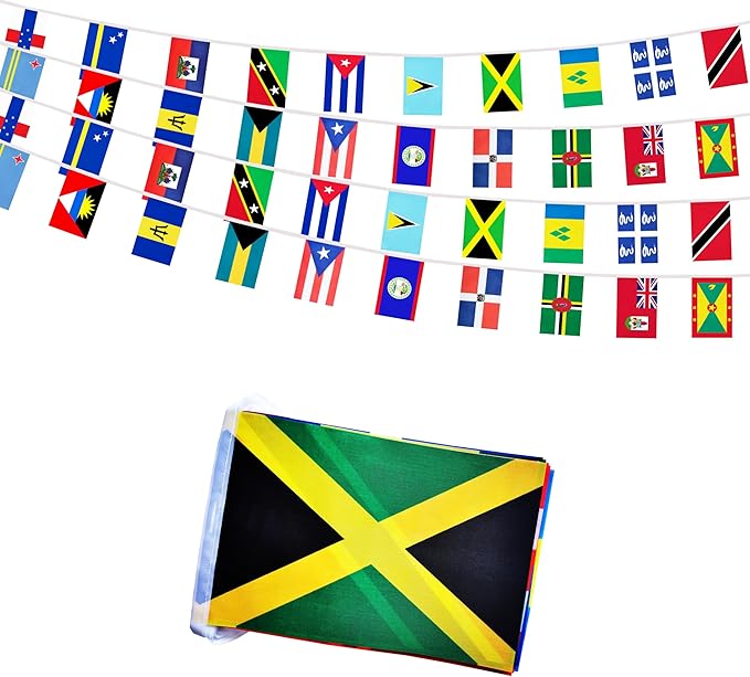 20 Caribbean Countries Small String Flags, 30 Feet 20 Pcs Caribbean Nations Pennant Banner Bunting Flags, International Festival, Commemoration,Caribbean Carnival Decorations (1 Pack)