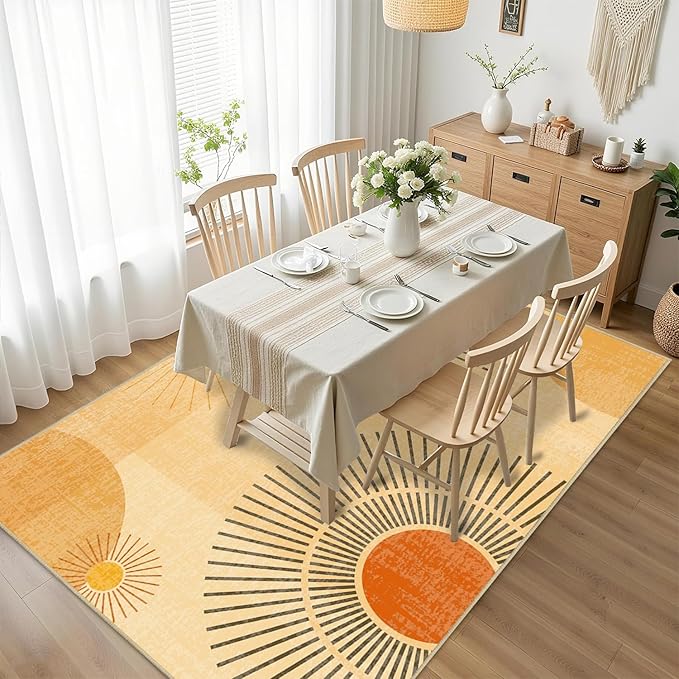 Sun Large Area Rug 4x6 for Living Room Mid Century Modern Rugs Machine Washable Boho Geometric Rug Non Slip Printed Low Pile Indoor Floor Carpet for Dining Room Bedroom Office,Yellow