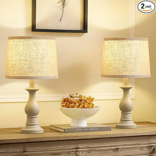 Vintage Table Lamp for Living Room Bedroom, 18.5" Farmhouse Bedside Lamps Nightstand Lamp Set of 2, Table Lamps with Oatmeal Linen Lamp Shades, 2 LED Bulbs Included
