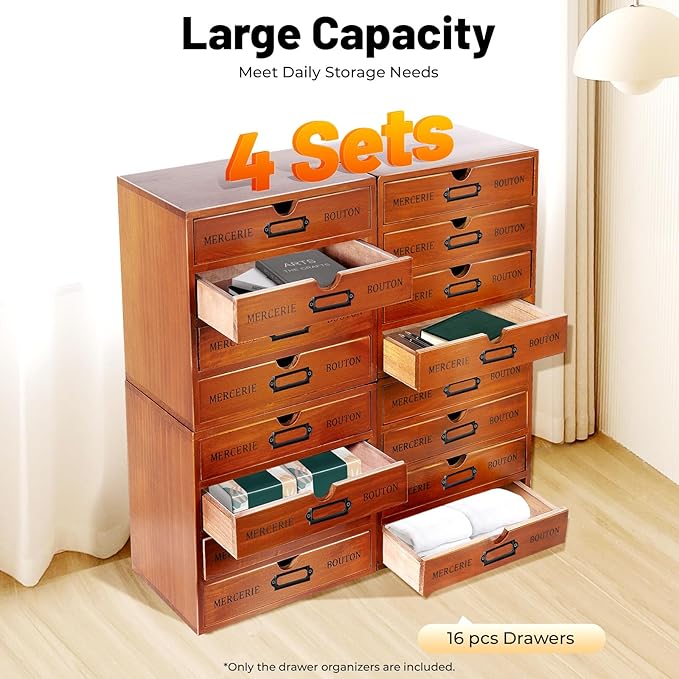 Vintage Drawer Wooden Drawers Organizer, 16-Drawer Desktop Organizer With Drawers, Iron Label Holders, Brown, For Store Cosmetics, Files, Books, Letters, Papers, Magazines
