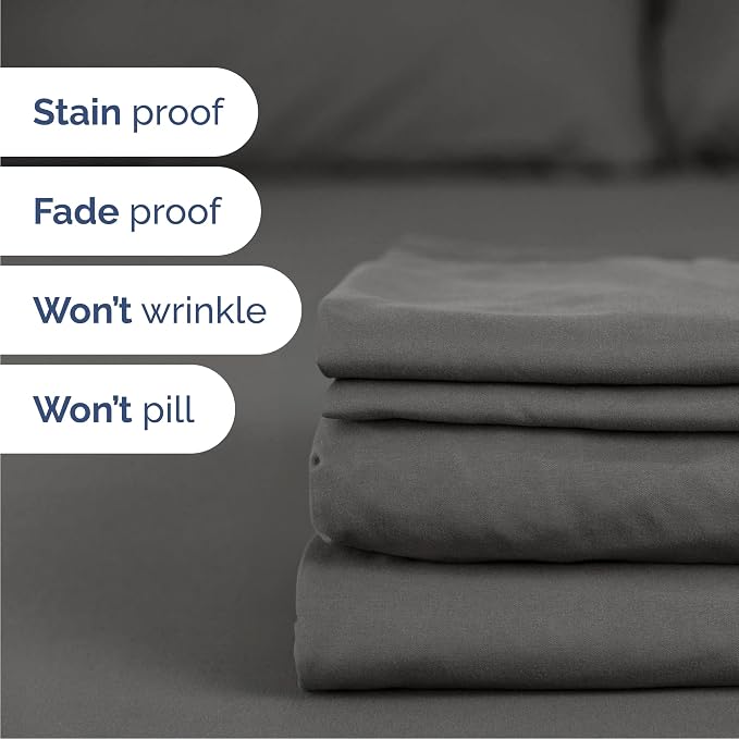Cal King Size 4 Piece Sheet Set - Comfy Breathable & Cooling Sheets - Hotel Luxury Bed Sheets for Women & Men - Deep Pockets, Easy-Fit, Soft and Wrinkle Free Sheets - Charcoal Oeko-Tex Bed Sheet Set