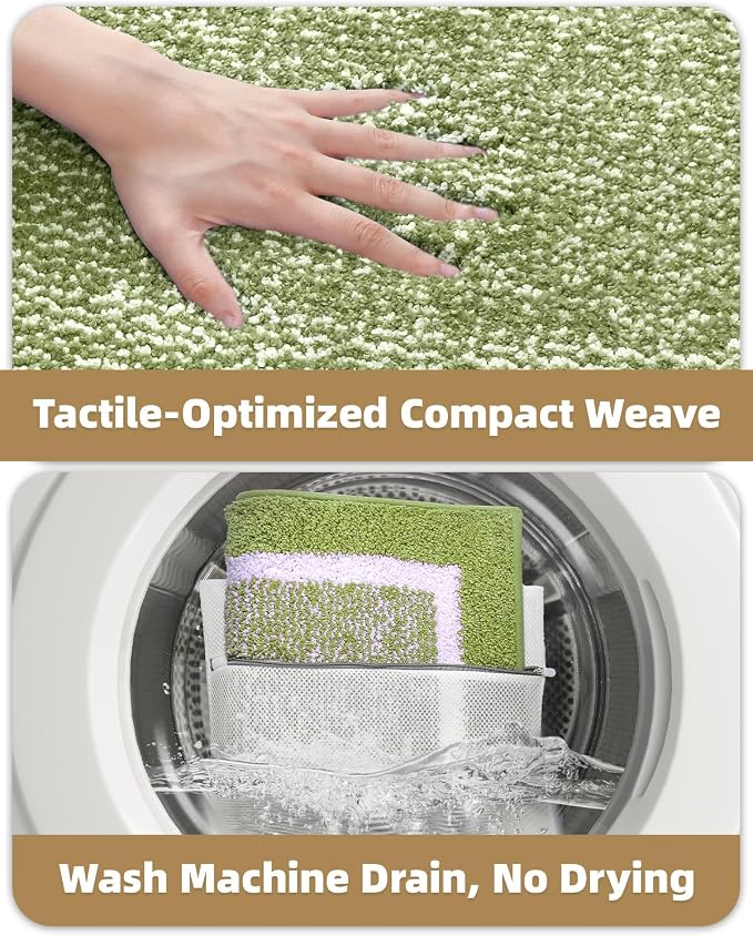 Color&Geometry Simple and Stylish Bathroom Runner Non Slip, 24"x43" Moss Green and Ivory Bath Runner Rug, Absorbent, Soft, Washable, Microfiber Bath Mat Bathroom Carpet