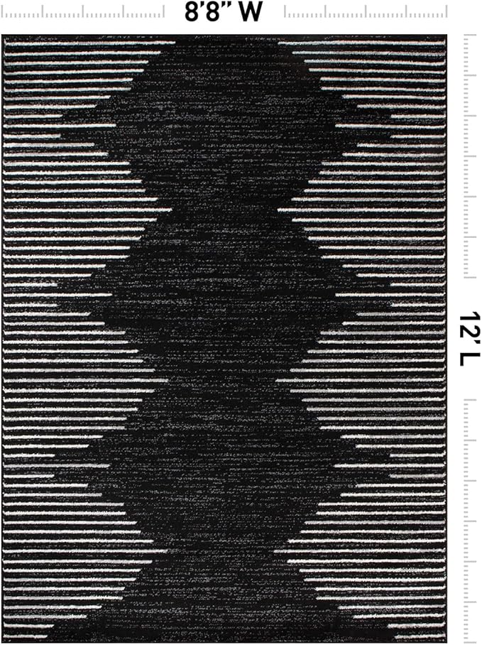 Rugshop Bohemian Stripe Stain Resistant High Traffic Living Room Kitchen Bedroom Dining Home Office Area Rug 8' x 12' Black