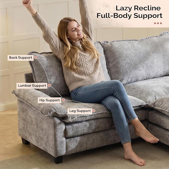 VINGLI 87" Convertible Sectional Sofa,L-Shaped Deep Seat Sofa Couch for Living Room,Modern 2-Seat Loveseat Sofa with Ottoman for Small Space(Light Grey)