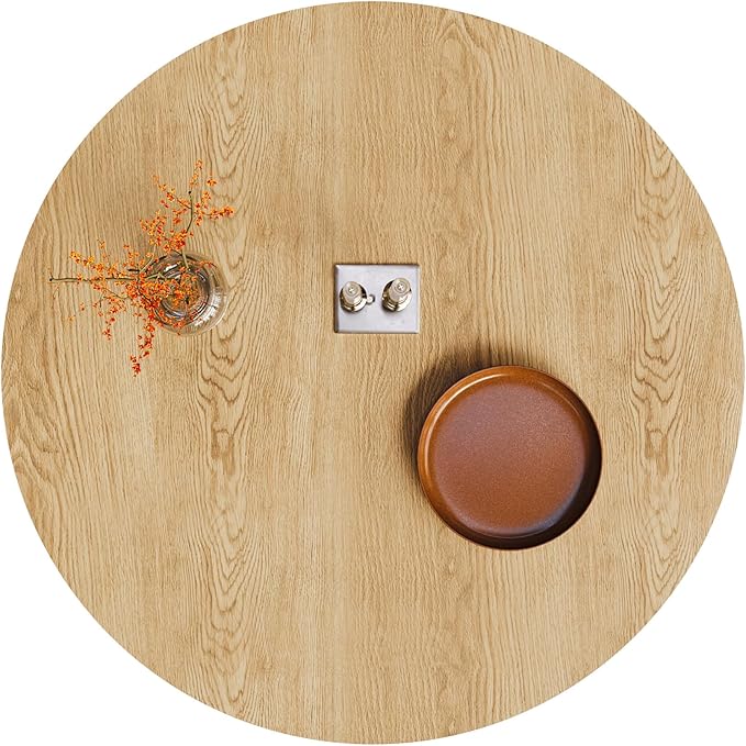 JUSTONE 43.3" Round Dining Table for 4-6,Wood Farmhouse Rustic Kitchen Table with Mid-Century Modern Pedestal Base, Natural Finish for Dining Room/Kitchen/Living Room(Natural)