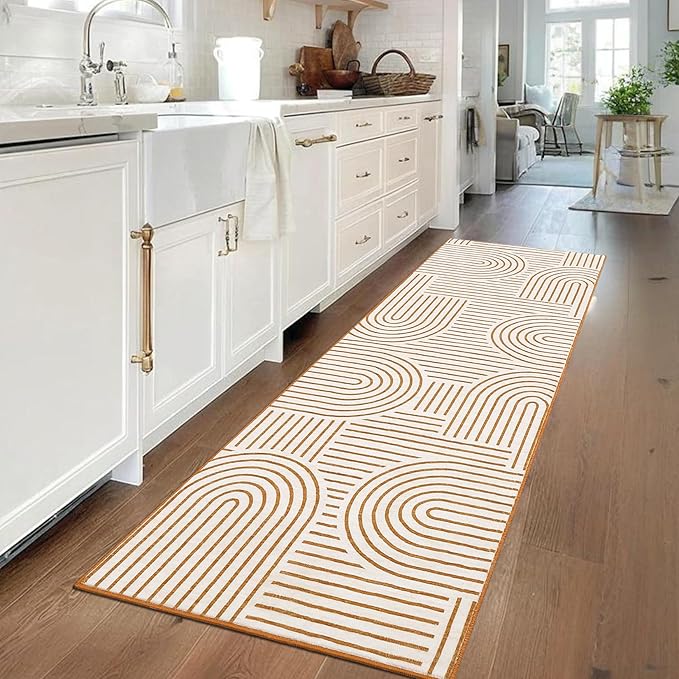 Modern Rug 2.5x10 Runners for Hallways, Abstract Kitchen Runner Rugs Non Slip Bath Runner, Rainbow Washable Rug for Bedroom, Soft Long Rugs for Entryway Bathroom Laundry Dorm, Orange