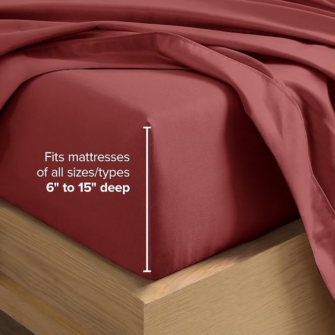 Bare Home Full XL Sheet Set - 1800 Ultra-Soft Microfiber Full Extra Long Bed Sheets - Double Brushed - Deep Pockets - Easy Fit - 4 Piece Set - Bedding Sheets & Pillowcases (Full XL, Rosewood)
