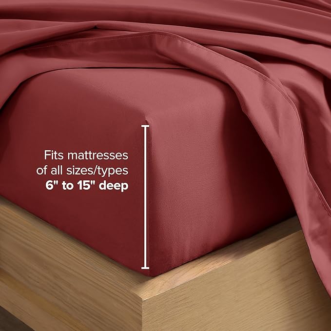 Bare Home Split Head Flex King Sheet Set - 1800 Ultra-Soft Microfiber Bed Sheets - Double Brushed - Deep Pockets - Easy Fit - 4 Piece Set - Bedding Sheets & Pillowcases (Rosewood)