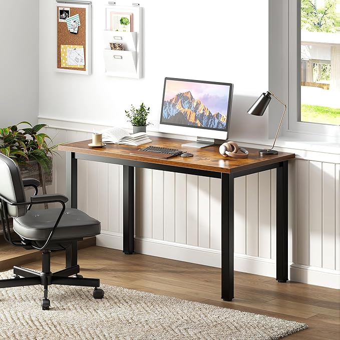 Need 39.4 inch Small Computer Desk, Sturdy Writing Desk for Small Spaces, Teens Computer Desks Study Table Laptop for Home Office, Black Metal Frame, Rustic Brown Tabletop