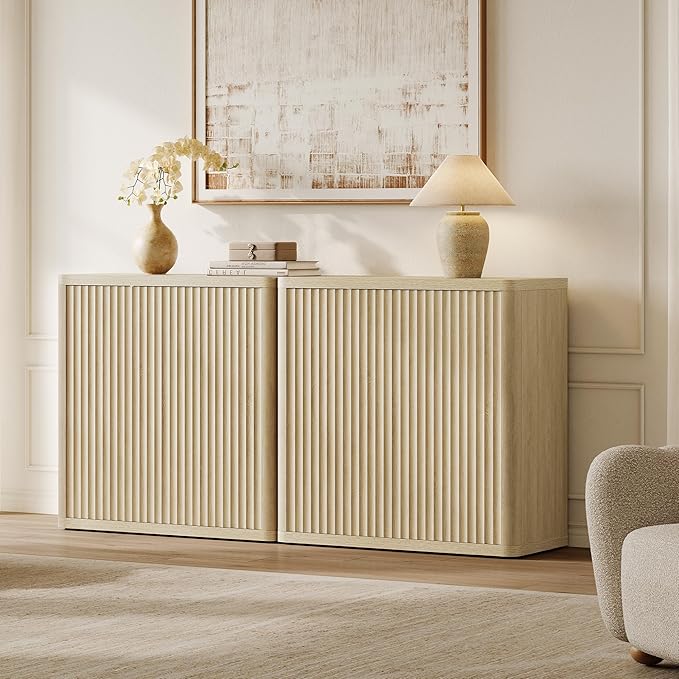 SICOTAS Buffet Cabinet with Storage Sideboard Accent Modern Credenza with Doors & Shelves Fluted 103.8" Tall Media Console Mid Century Coffee Bar Table for Living Room Kitchen Dining Room Hallway
