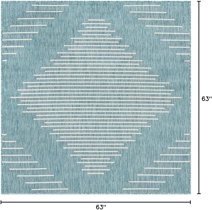 Rugs.com Outdoor Modern Collection Rug – 5' 3 Square Light Aqua Flatweave Rug Perfect for Living Rooms, Kitchens, Entryways
