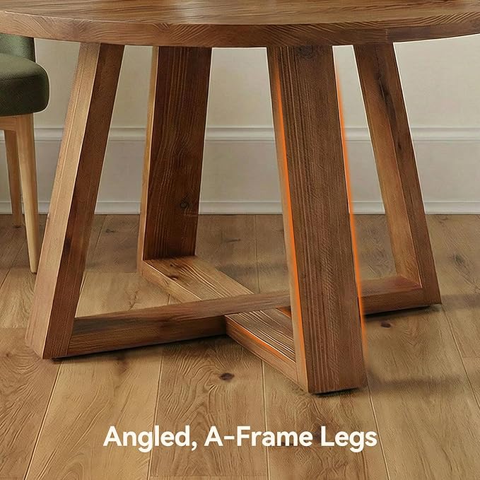 47.2" Solid Wood Dining Table, Farmhouse Round Kitchen Table for 4, Rustic Circle Tables with Sturdy Trestle Base for Dining Room & Kitchen, Warm Oak Finish