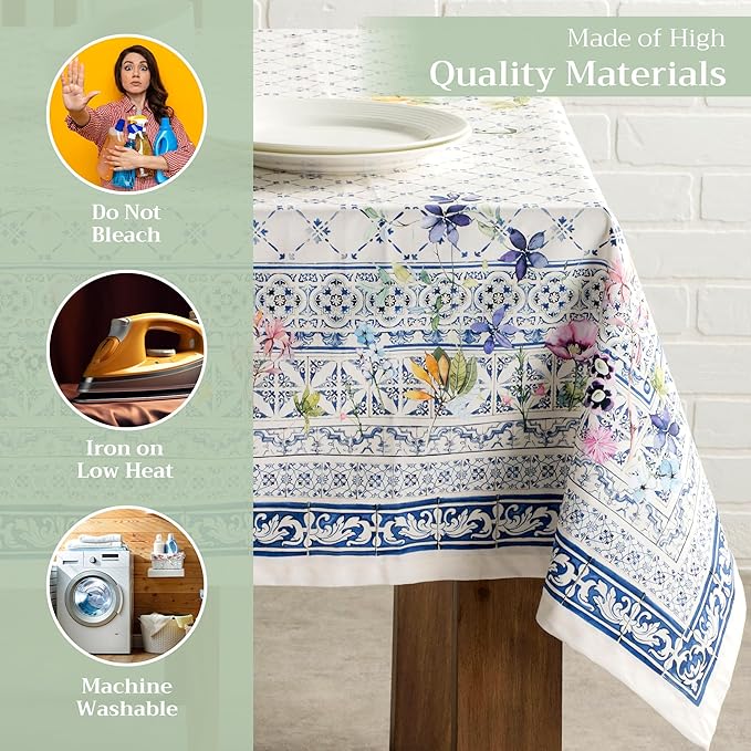 Maison d' Hermine Table Cloth Rectangle Table 100% Cotton 54 x 72 Inches Tablecloth Reusable Decorative for Dining Room Farmhouse Home Valentines Day Decorations Spring Summer - Faience