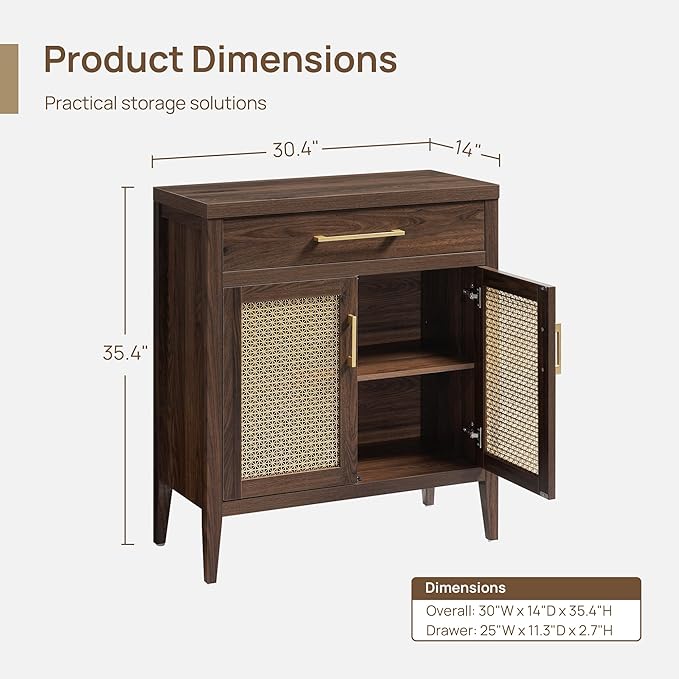 SICOTAS Buffet Cabinet Set of 2 - Modern Sideboard Cabinet Tall Credenza with Drawers & Metal Mesh Doors, Accent Buffet Table Coffee Bar for Living Room Dining Room Entryway, Espresso Walnut