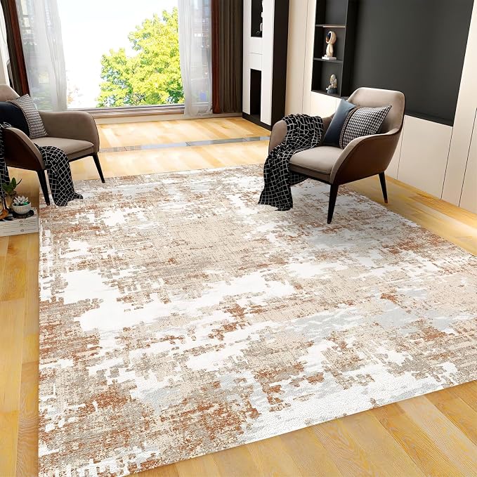 Modern Distressed Area Rug, Abstract Ethnic Art Non Slip Kids Rugs, Machine Washable Durable Carpet for Indoor Bedroom Living Room Office Decor Rug - 3 ft x 5 ft