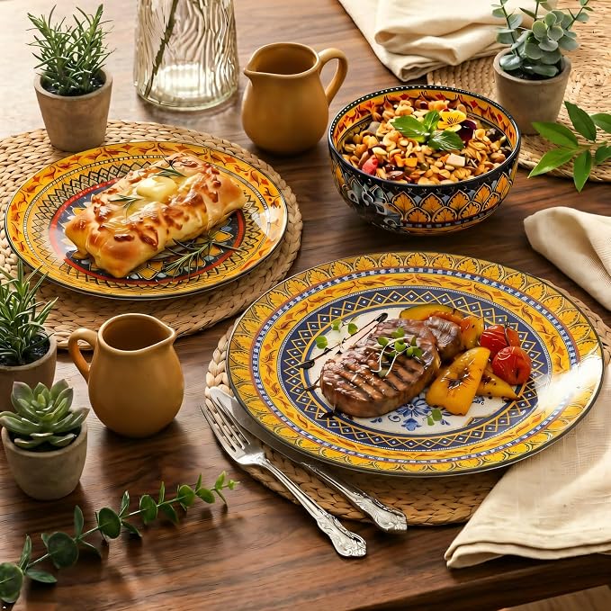 glowworm Dinner Plates Set of 6 – 8.5 Inch Ceramic Dessert Plates, Colorful Bohemian Salad Plate Set for Kitchen, Restaurant & Housewarming Gift – Microwave, Oven & Dishwasher Safe