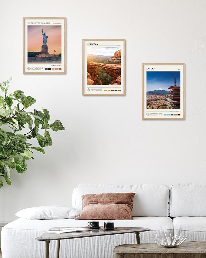 HesenDot Natural OAK Wood Framed City Wall Art,12x16in Famous Skyline Quality Canvas Wall Print,Classic Urban Landmark Wall Decor for Living Room, Bedroom,Office Gallery Set of 1