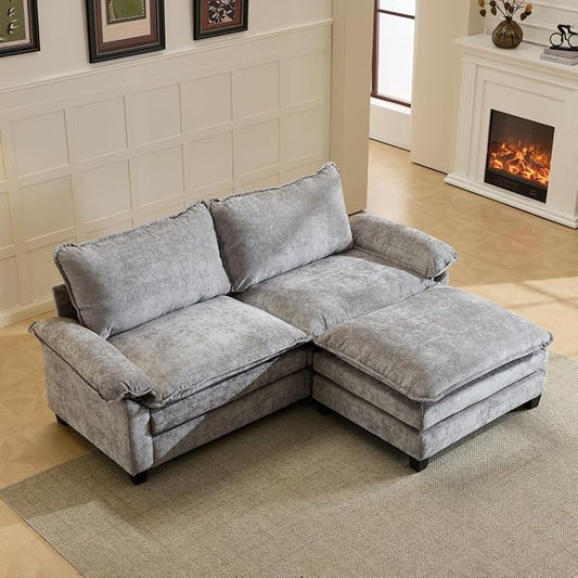 VINGLI 87" Convertible Sectional Sofa,L-Shaped Deep Seat Sofa Couch for Living Room,Modern 2-Seat Loveseat Sofa with Ottoman for Small Space(Light Grey)
