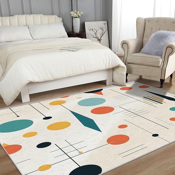 Mid Century Rugs for Living Room 6x8, Retro 50s Geometric Modern Abstract Colorful Pattern Design Area Rug, Mid Century Bedroom Decor Carpet, Non Slip, Washable (RG535)