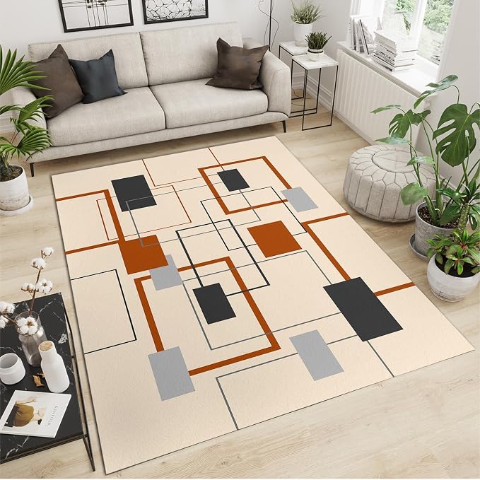 5x6 Area Rugs Mid-Century Geometric Soft Washable Carpet, Orange Black Gray Rectangle Easy Clean Rugs for Boys and Girls Nursery Bed Living Room Carpets Nursery Decor Rugs