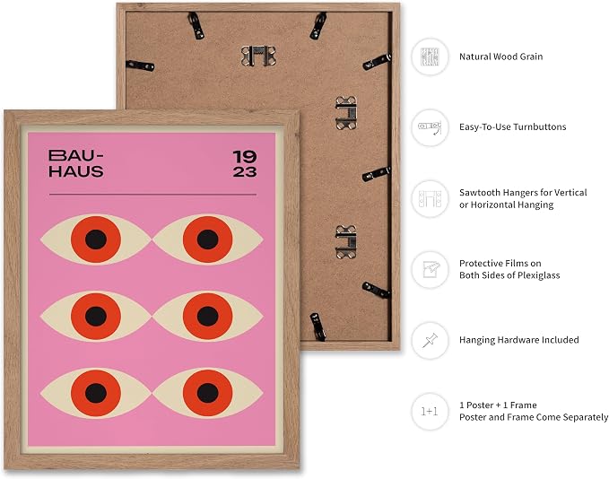 Poster Master Bauhaus Poster - Lavender Evil Eye Print - Geometric Art - Chic Boho Art - Mid Century Modern Art - Contemporary Art - Great Living Room or Bedroom Wall Decor - 16x20 Beige Framed