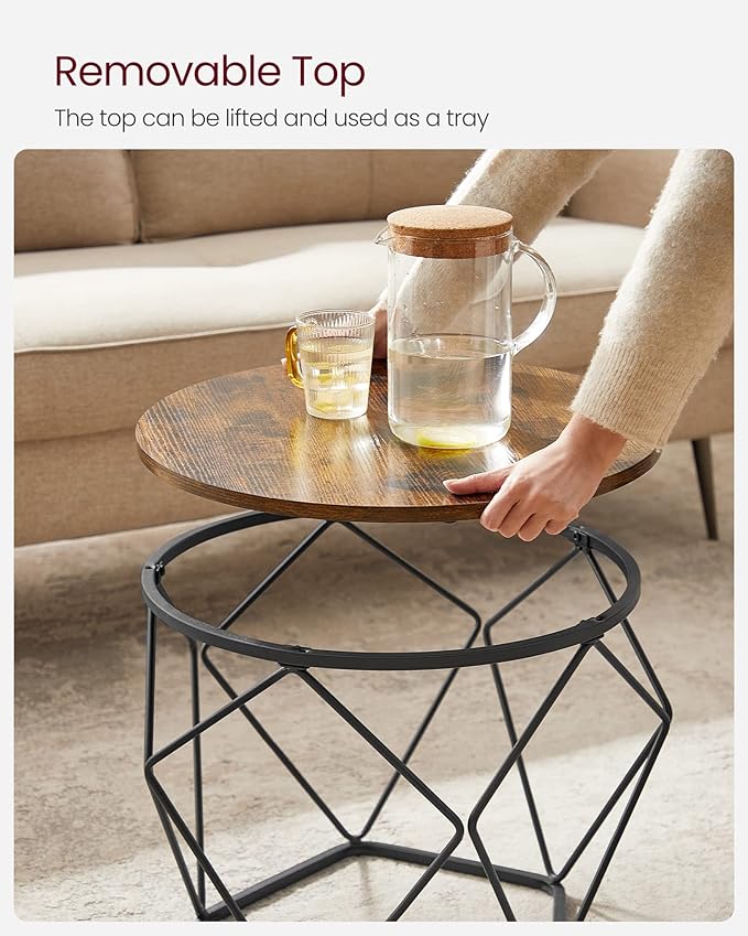 VASAGLE Small Coffee Table Set of 2, Round Coffee Table with Steel Frame, Side End Table for Living Room, Bedroom, Office, Rustic Brown and Ink Black | Living Room, Bedroom, Office
