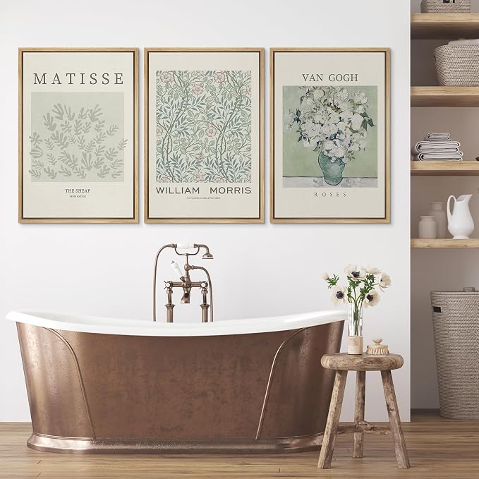 wall26 Framed Canvas Print Wall Art Set Matisse, William Morris, Van Gogh Photography Modern Rustic Scenic Colorful Multicolor for Living Room, Bedroom, Office - 24"x36"x3 Natural
