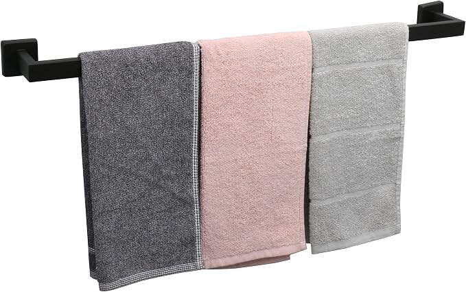 TocTen Bath Towel Rack - Square Base Thicken SUS304 Stainless Steel Towel Bar for Bathroom, Bathroom Accessories Towel Rod Heavy Duty Wall Mounted Towel Holder. (Black, 30)