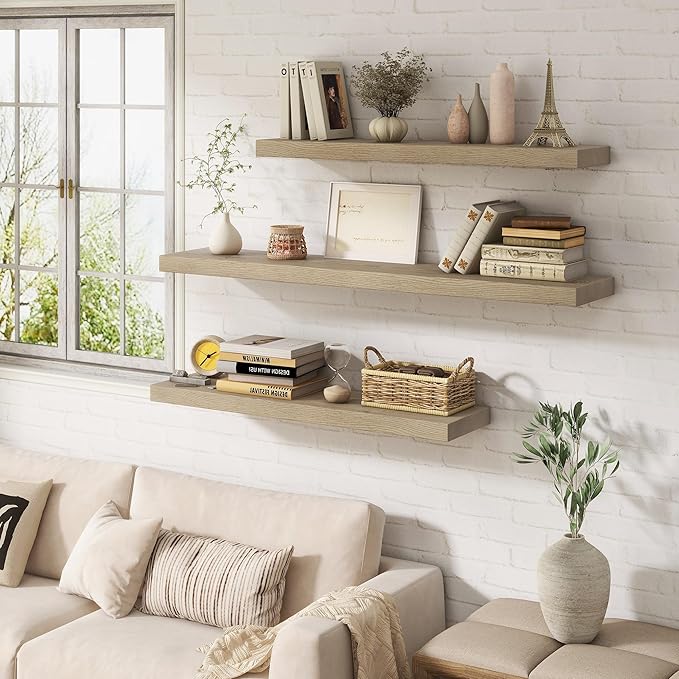 Marsmiles 72 Inch Floating Shelf | 9.3 Inch Deep Grey Wood Wall Shelf Set of 1 | Rustic Reclaimed Wood Shelves for Room Wall | Farmhouse Floating Shelves for Living Room Bathroom
