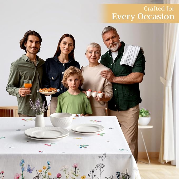 Maison d' Hermine Table Cloth Rectangle Table 100% Cotton 60 x 90 Inches Tablecloth Reusable Decorative for Dining Room Farmhouse Home Valentines Day Decorations Spring Summer - Printemps