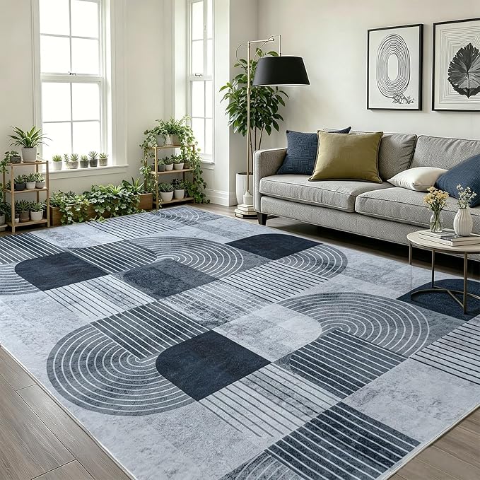 4x6 Grey Area Rugs for Bedroom Living Room - Soft Washable Modern Rug Non-Slip Geometric Gray Carpet Indoor Floor Abstract Mat for Dining Room Nursery Office Home Decor, 4 x 6 Rug