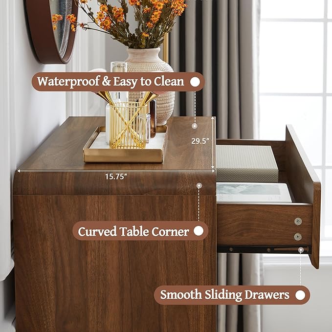 BERRYMERRY 5 Drawer Dresser for Bedroom,Flute 45" Tall Dresser with Curved Profile, Mid Century Modern Vertical Wood Drawer Organizer for Bedroom Living Room