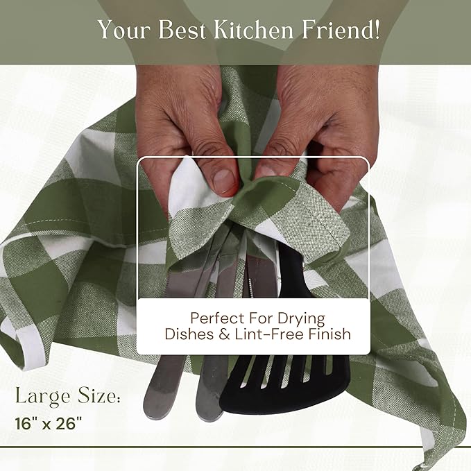 Mint Green and White 12 Pack Buffalo Check Kitchen Towels, 16x26 Inches, 100% Cotton Dish Cloths, Reusable Hand Towels for Drying Glassware, Cleaning Spills, Farmhouse Plaid Towel