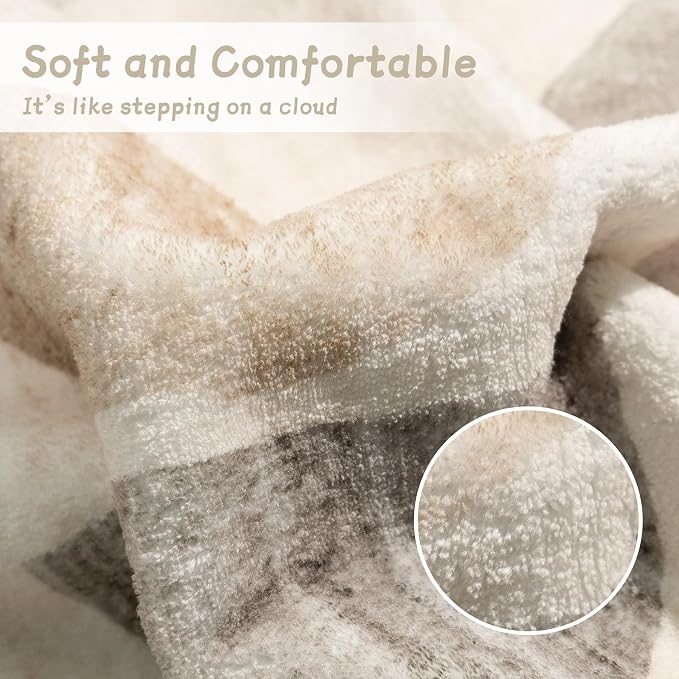 MUJOO Round Rugs 5ft,Circle Area Rug Washable,Circular Rugs for Living Room Dining Room,Boho Non Slip Throw Floor Carpet Modern Abstract Bohemian Neutral Beige