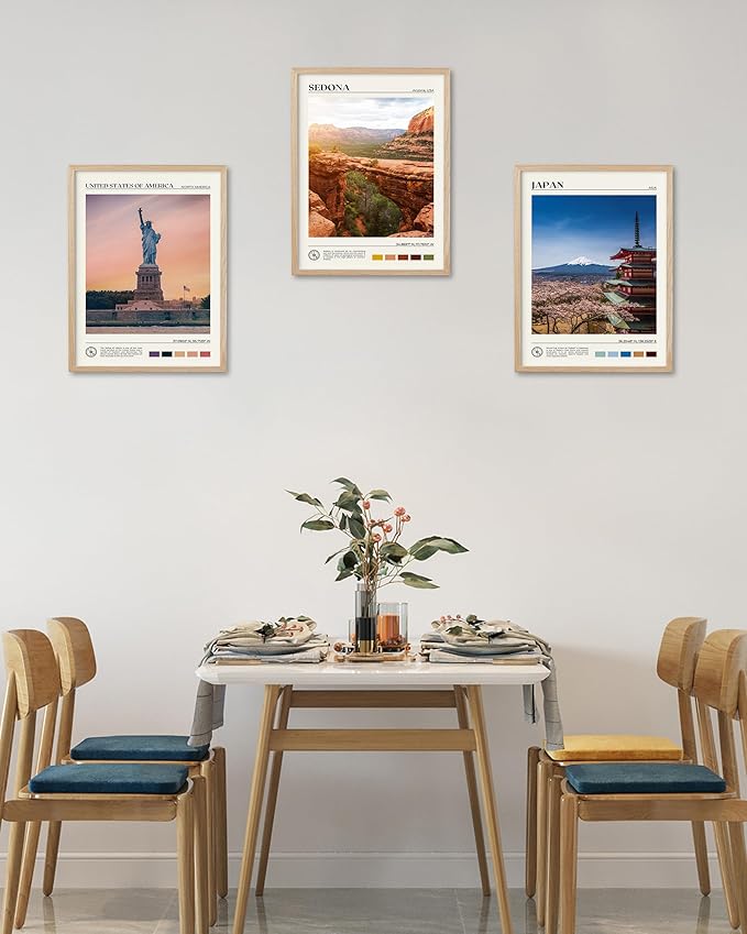 HesenDot Natural OAK Wood Framed City Wall Art,12x16in Famous Skyline Quality Canvas Wall Print,Classic Urban Landmark Wall Decor for Living Room, Bedroom,Office Gallery Set of 1