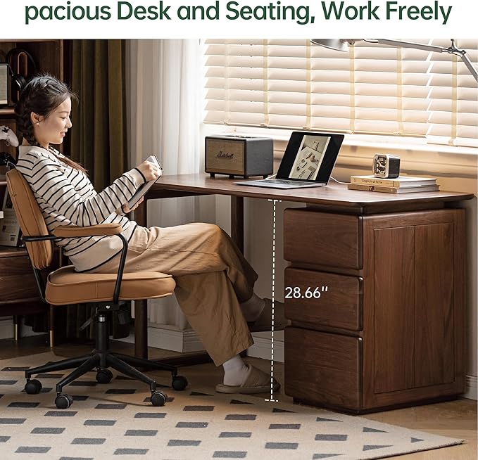 Home Office Desk, Writing Desk, Mid Century Modern Computer Desk File Drawer for Study Office Dining 62.99" W