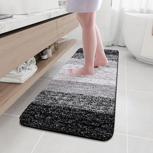 Arotive Microfiber Bathroom Rugs, Shaggy Soft and Absorbent Bath Rug, Non-Slip, Thick Plush Machine Washable Dry Bath Mats for Bathroom, Tub and Shower, 59x17, Black, Rectangular