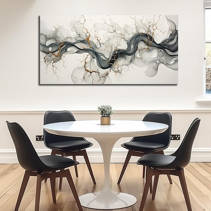 Black White and Gold Canvas Wall Art for Bedroom Modern Art Wall Decor Living Room Abstract Pictures for Office Size 24 x 48 Inch