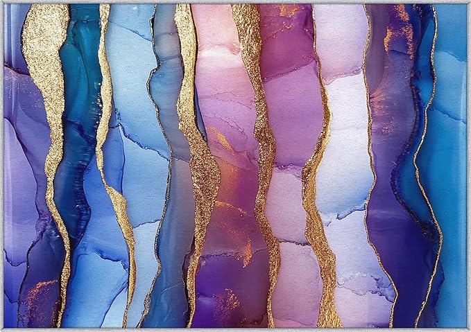 Irregular Marble Abstract Area Rug, Blue Purple Gold Pattern Carpet, Washable Non Slip Low Pile Soft Thin, Living Room Bedroom Home Decor Mat 5x8ft