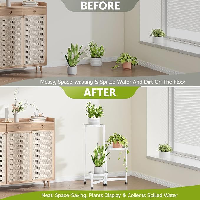 Cawukege 3 Tier Plant Stand Indoor, Tiered Plant Stand Outdoor for Multiple Plants, Corner Plant Shelf for Patio Balcony Porch Garden Living Room House,White