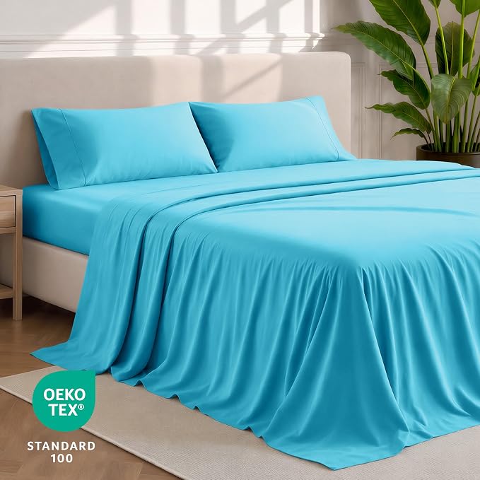 Bare Home Twin XL Sheet Set - 1800 Ultra-Soft Microfiber Twin Extra Long Bed Sheets - Double Brushed - Deep Pockets - Easy Fit - 3 Piece Set - Bedding Sheets & Pillowcases (Twin XL, Aqua)