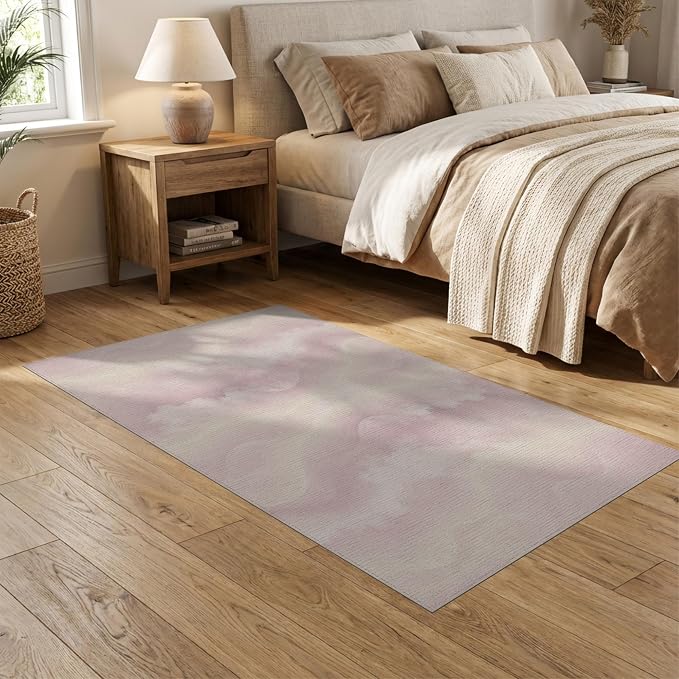 5'x7' Washable Flatwoven Rug, Cream Ombre Wave Stain Resistant Area Rug Non-Slip Low Profile Floor Covering for Guest Room, Lounge, Apartment | Ref:2208257
