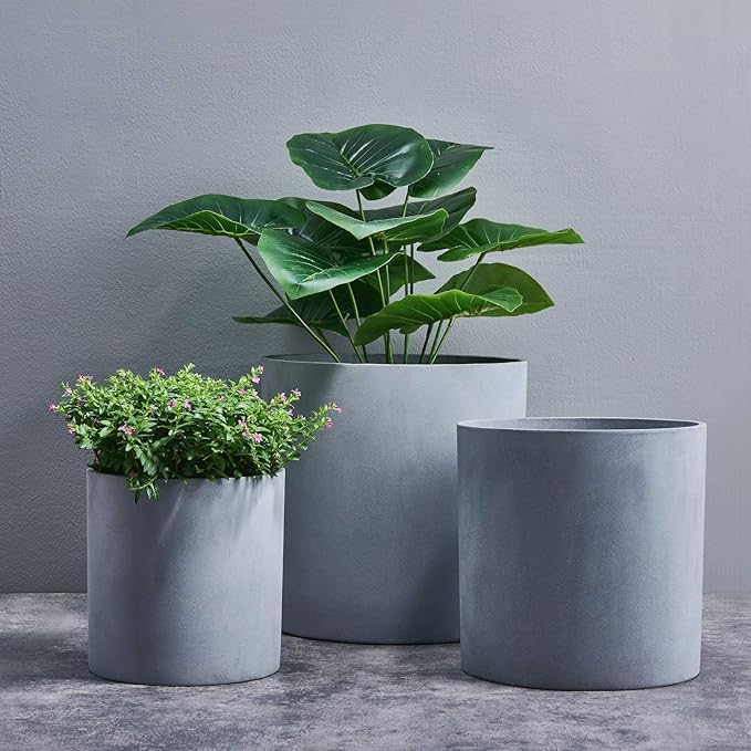 FaithLand Plant Pot 10 inch - Perfectly Fits Mid-Century Modern Plant Stand - Drainage Plug and Drainage Mesh Screen - Gray Planter Pot